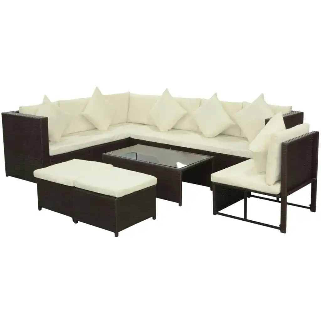 8 Piece Garden Lounge Set with Cushions Poly Rattan Brown 42896