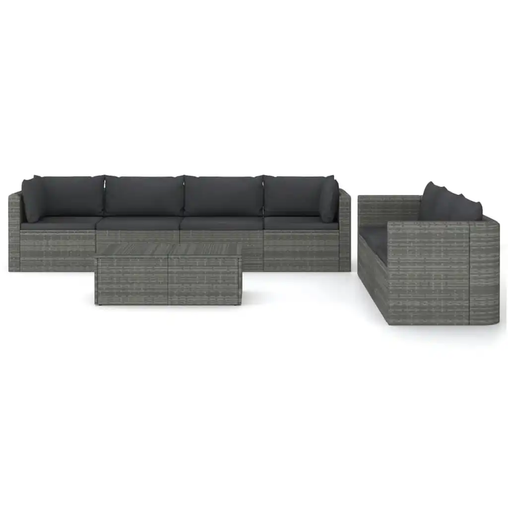 8 Piece Garden Lounge Set with Cushions Poly Rattan Grey 3059494