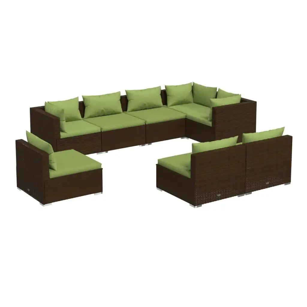 8 Piece Garden Lounge Set with Cushions Poly Rattan Brown 3102548