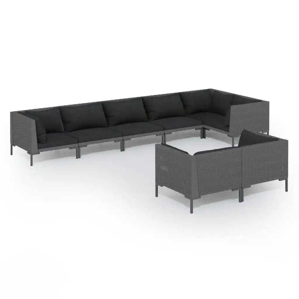 8 Piece Garden Lounge Set with Cushions Poly Rattan Dark Grey 3099866