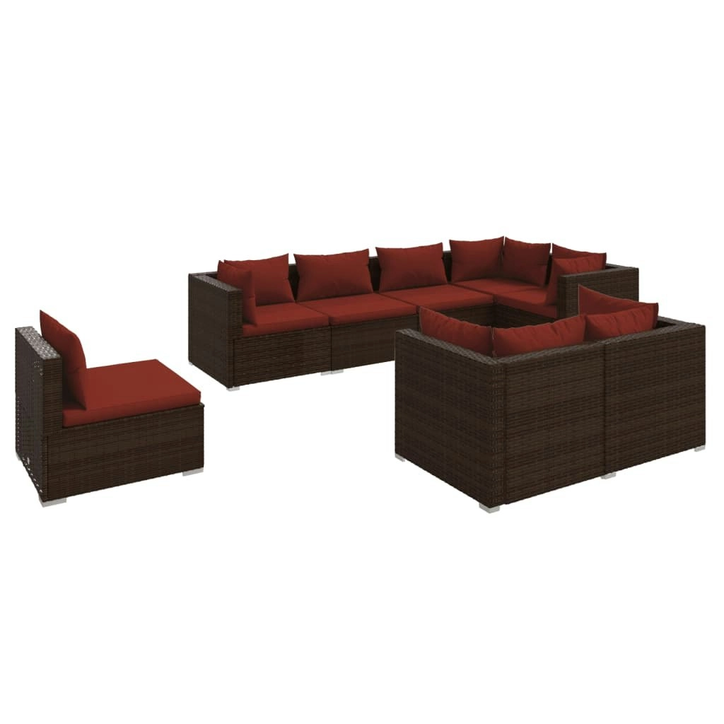 8 Piece Garden Lounge Set with Cushions Poly Rattan Brown 3102611