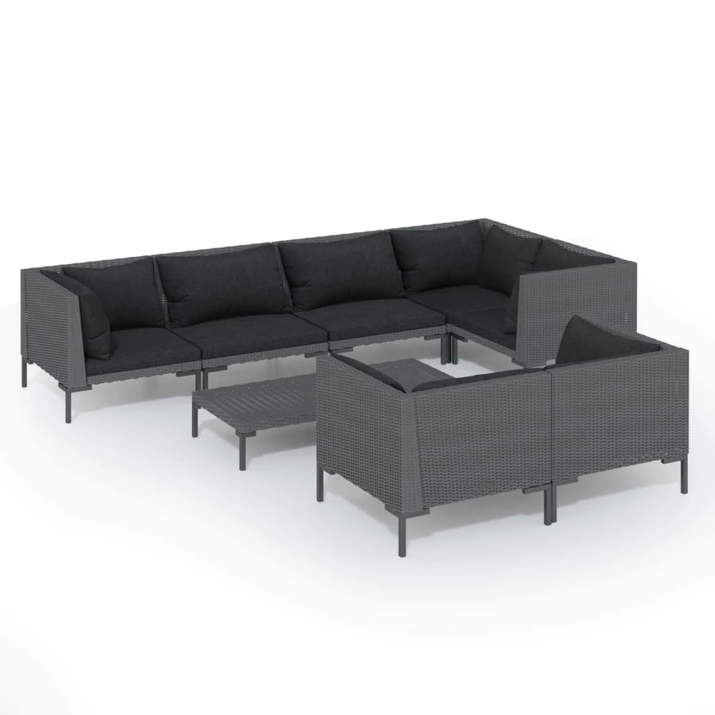 8 Piece Garden Lounge Set with Cushions Poly Rattan Dark Grey 3099865