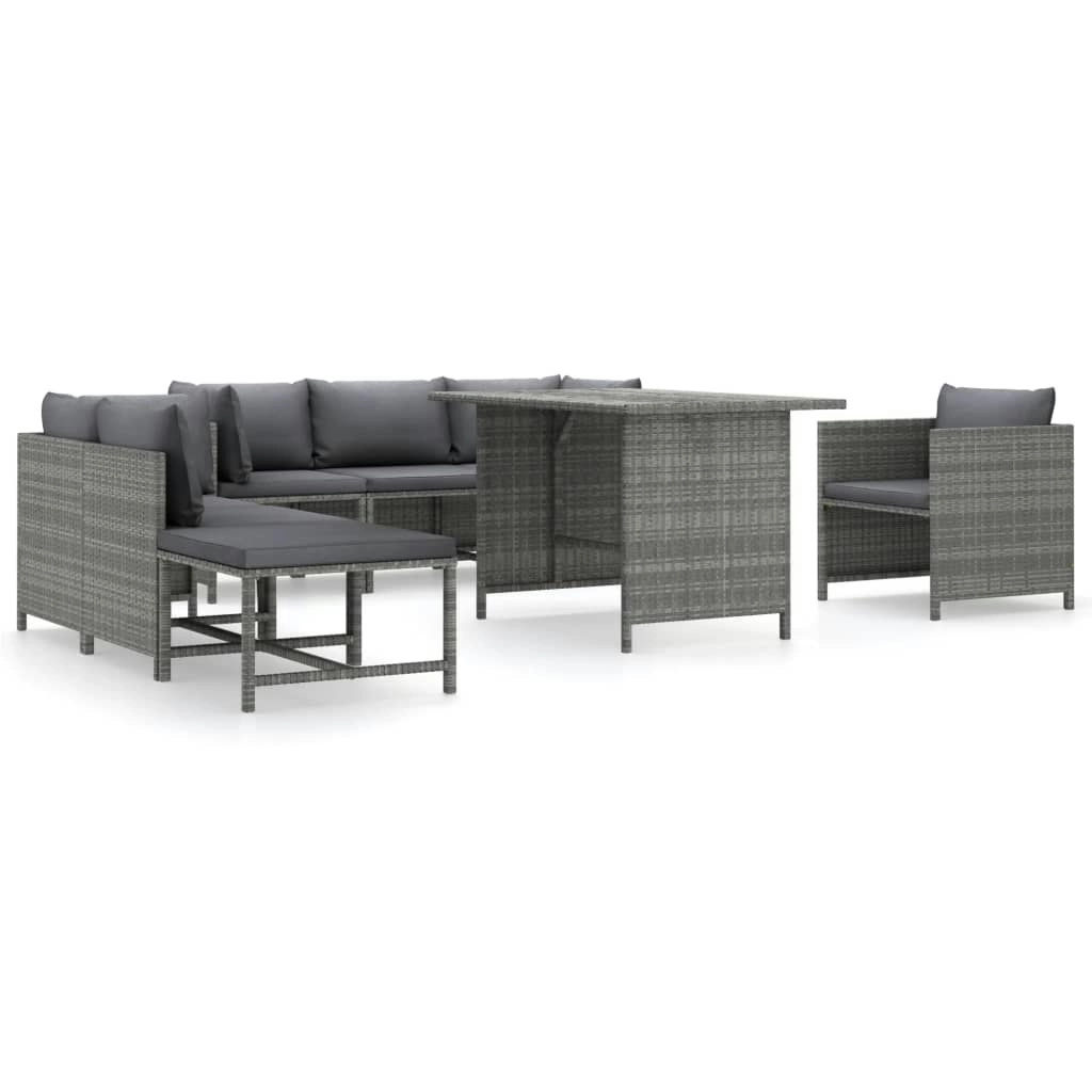 8 Piece Garden Lounge Set with Cushions Poly Rattan Grey 3059770