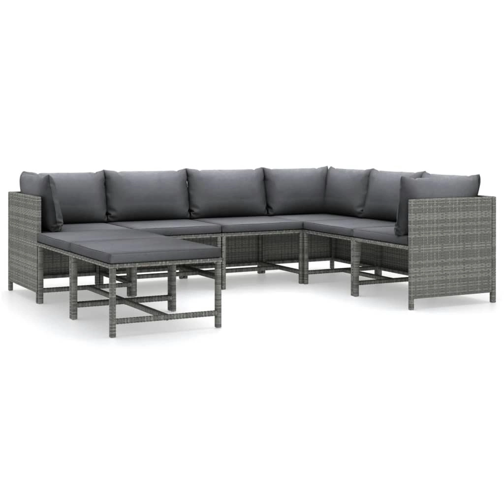 8 Piece Garden Lounge Set with Cushions Poly Rattan Grey 3059771