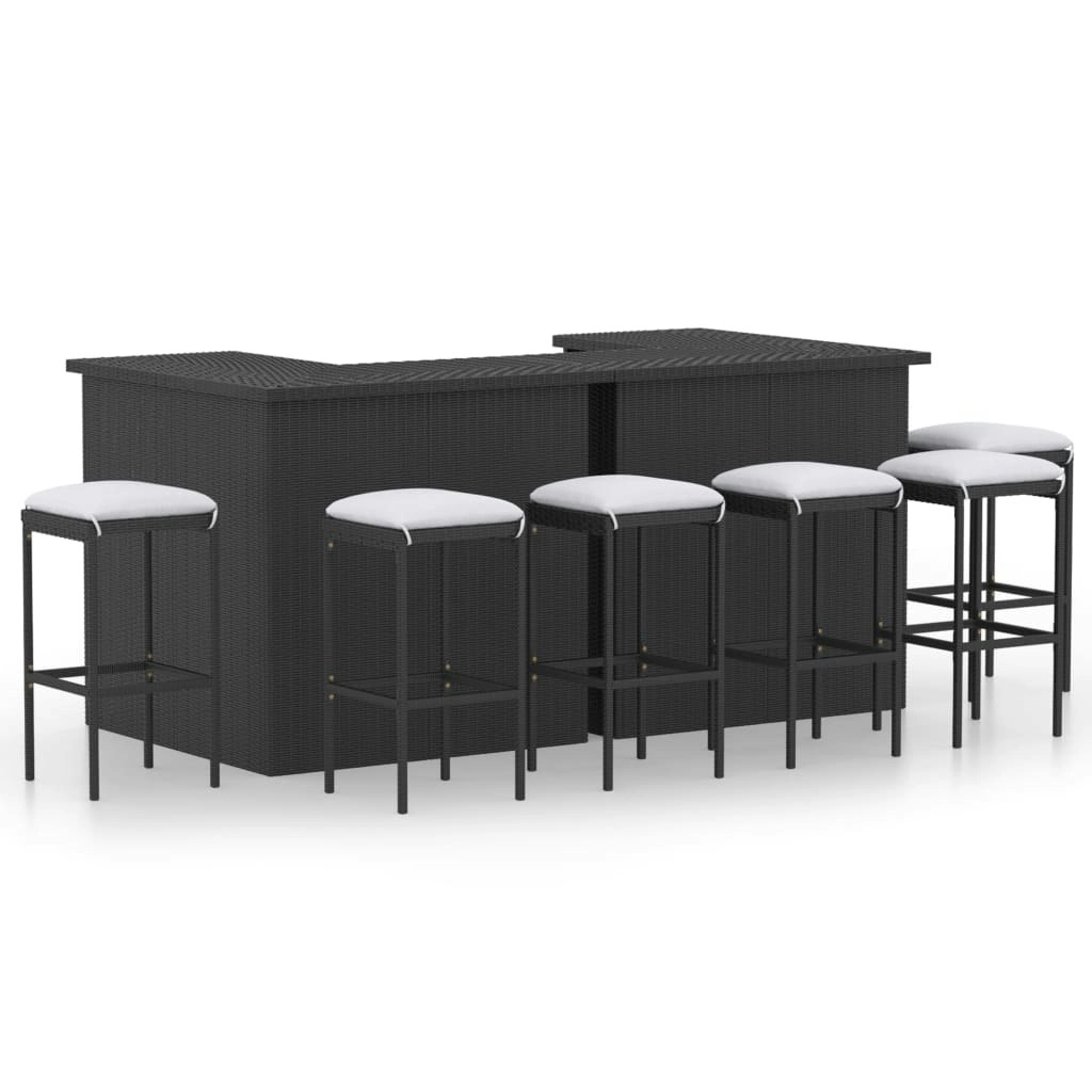 8 Piece Garden Bar Set with Cushions Poly Rattan Black 3064926