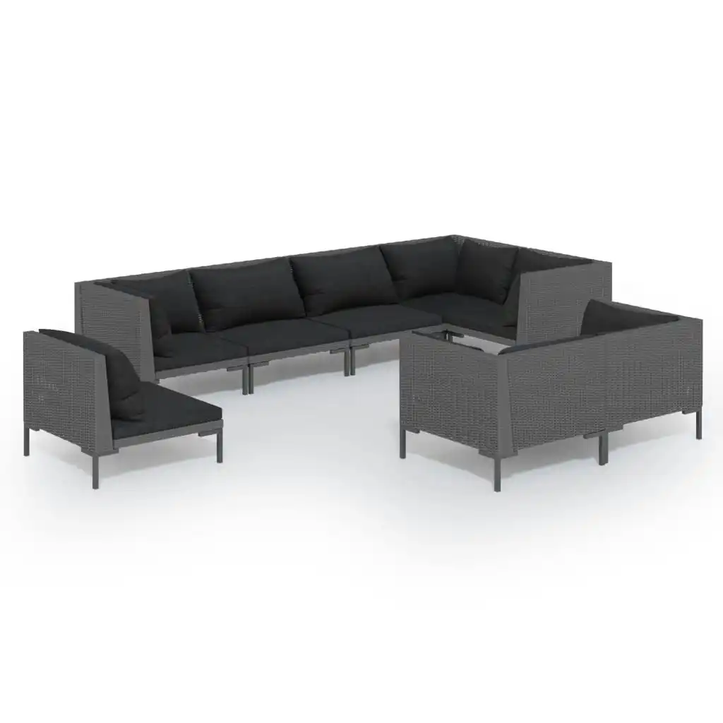 8 Piece Garden Lounge Set with Cushions Poly Rattan Dark Grey 3099872