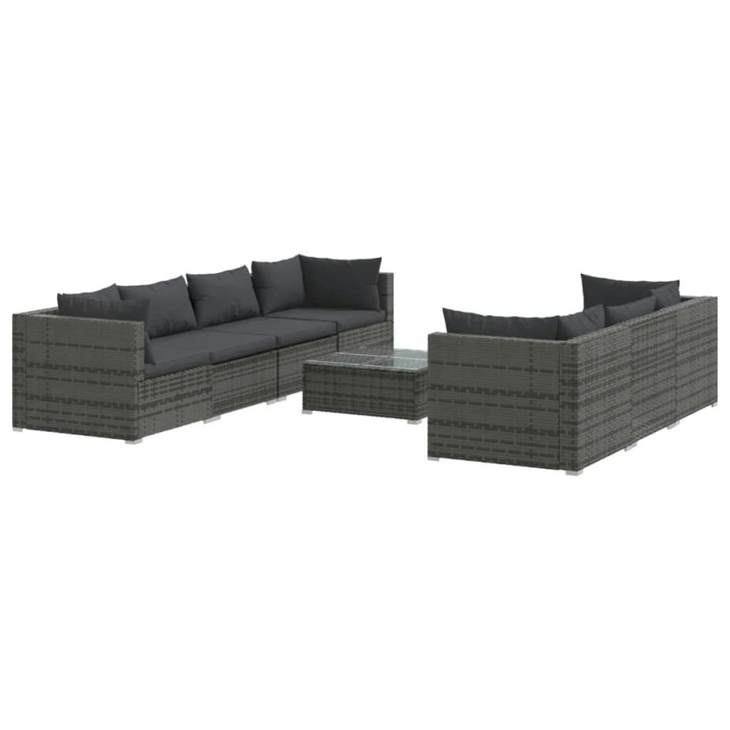 8 Piece Garden Lounge Set with Cushions Poly Rattan Grey 3101509