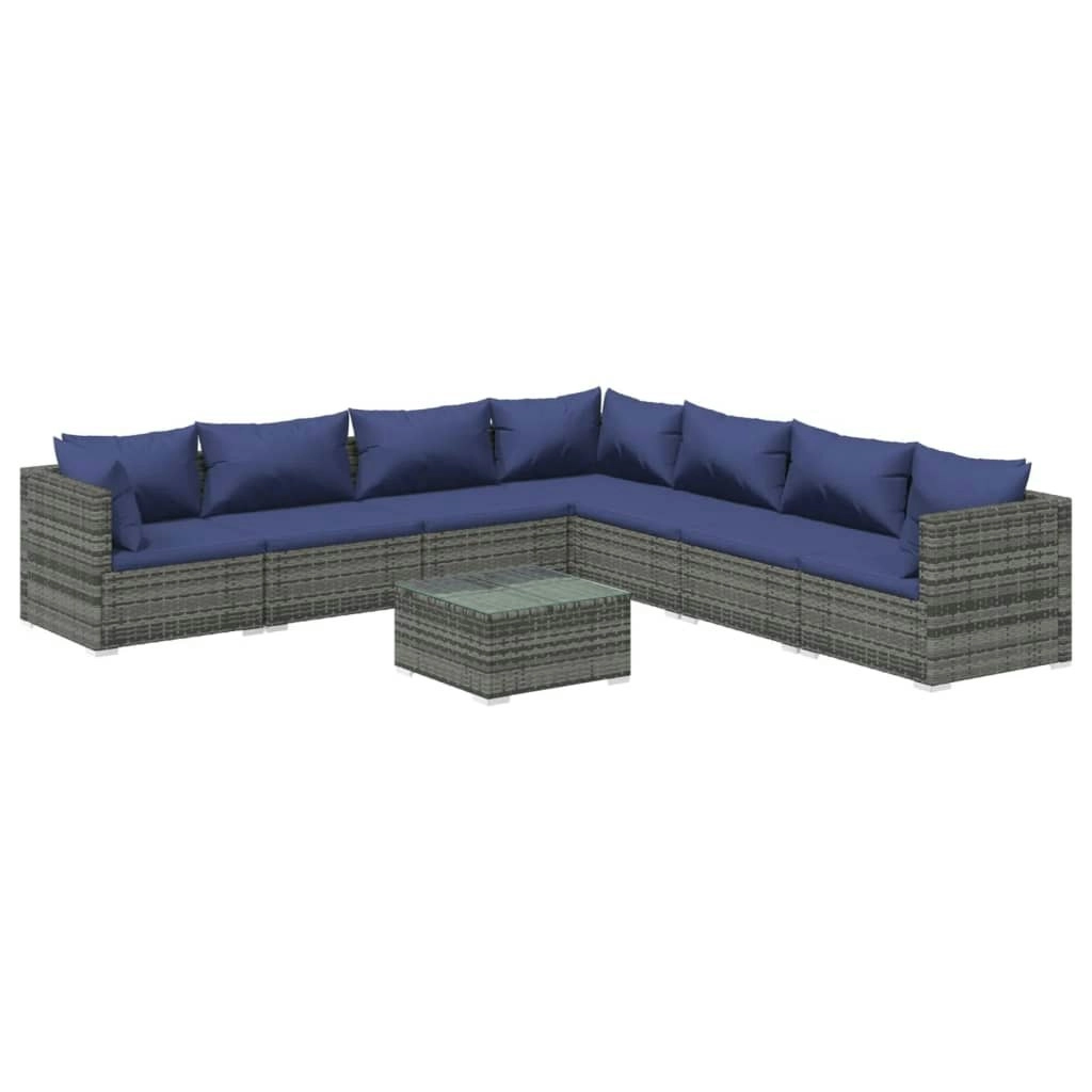 8 Piece Garden Lounge Set with Cushions Poly Rattan Grey 3101766