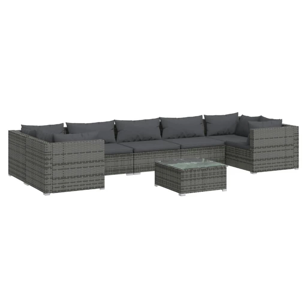 8 Piece Garden Lounge Set with Cushions Poly Rattan Grey 3101965