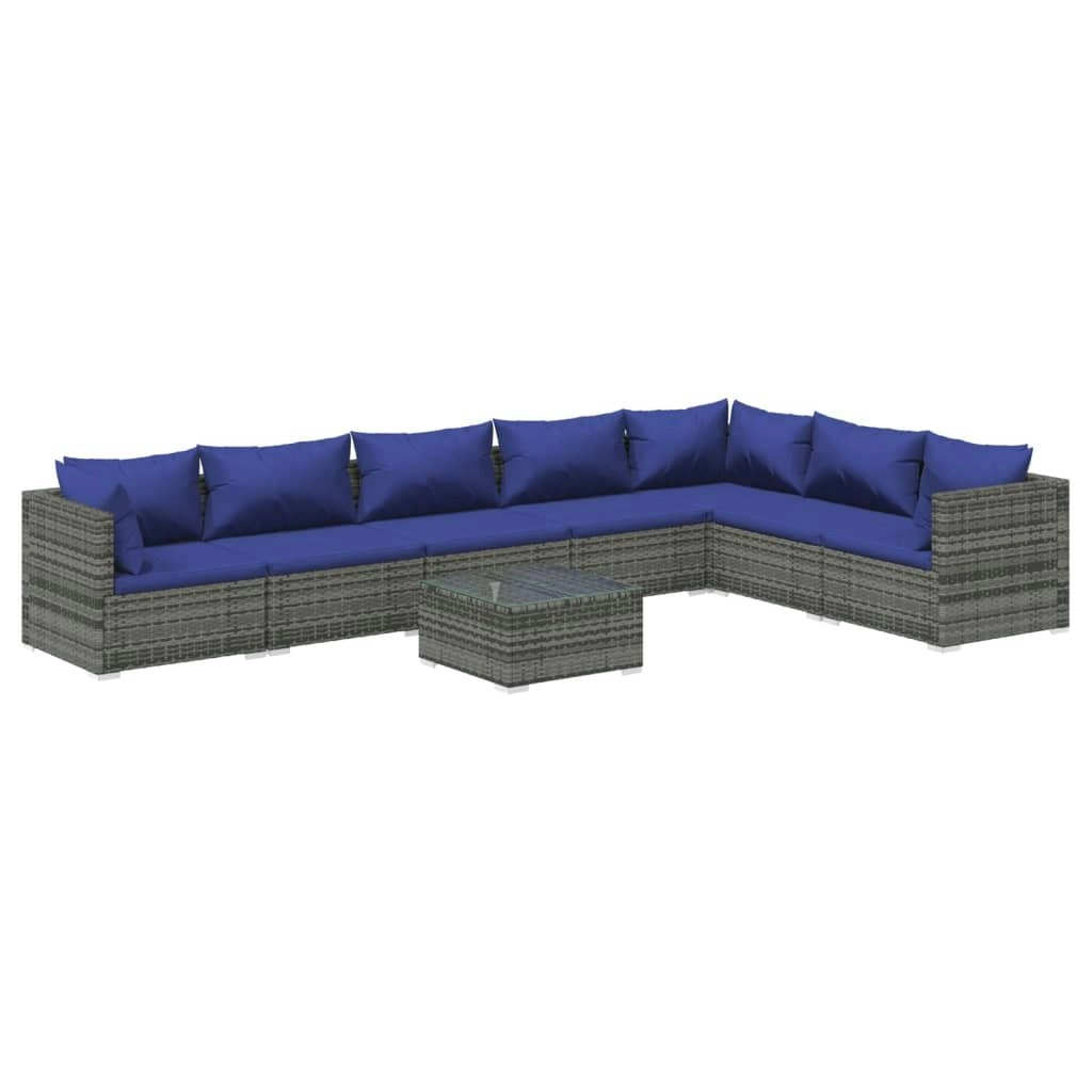 8 Piece Garden Lounge Set with Cushions Poly Rattan Grey 3101758