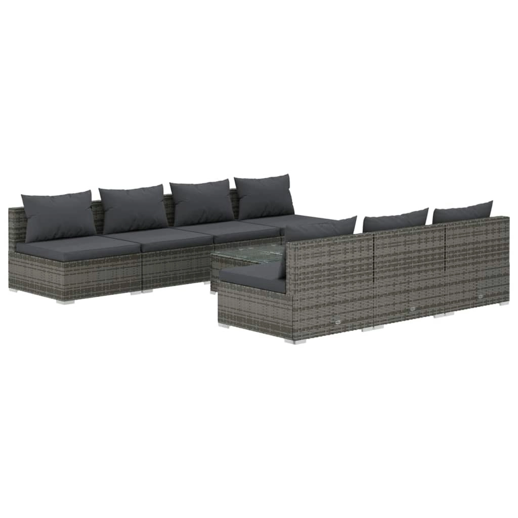 8 Piece Garden Lounge Set with Cushions Poly Rattan Grey 3101469