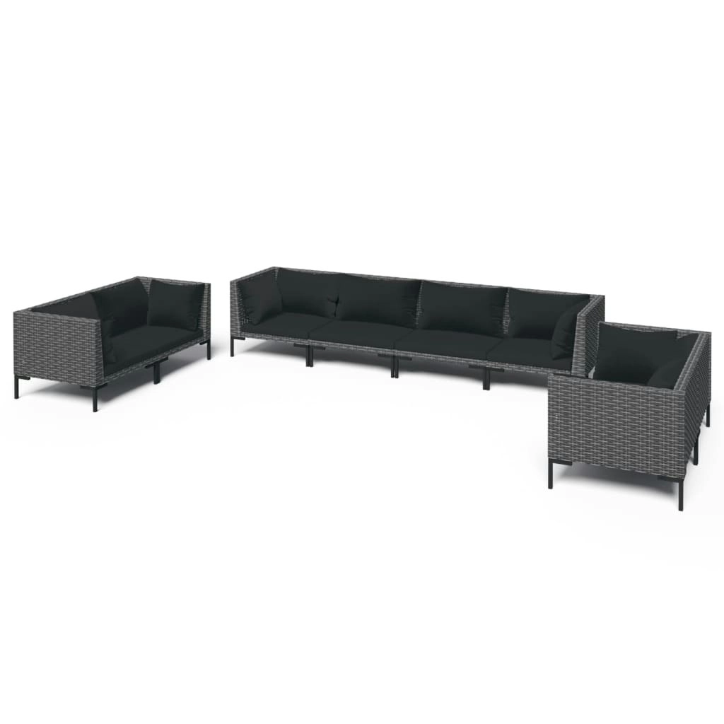 8 Piece Garden Lounge Set with Cushions Poly Rattan Dark Grey 3099834