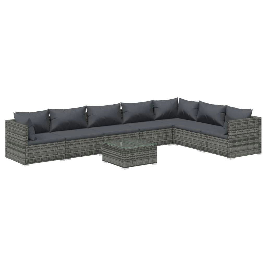 8 Piece Garden Lounge Set with Cushions Poly Rattan Grey 3101757