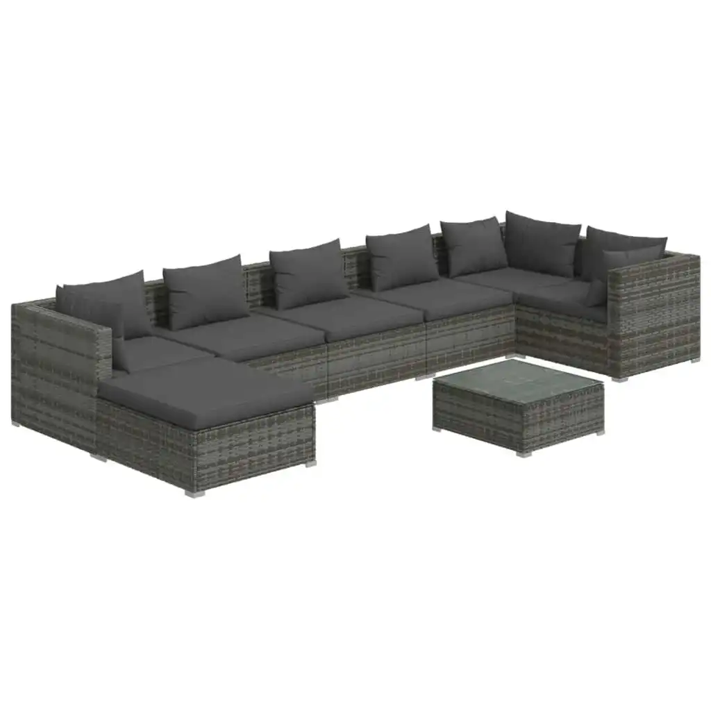 8 Piece Garden Lounge Set with Cushions Poly Rattan Grey 3101845