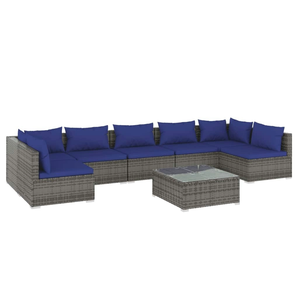 8 Piece Garden Lounge Set with Cushions Poly Rattan Grey 3101902