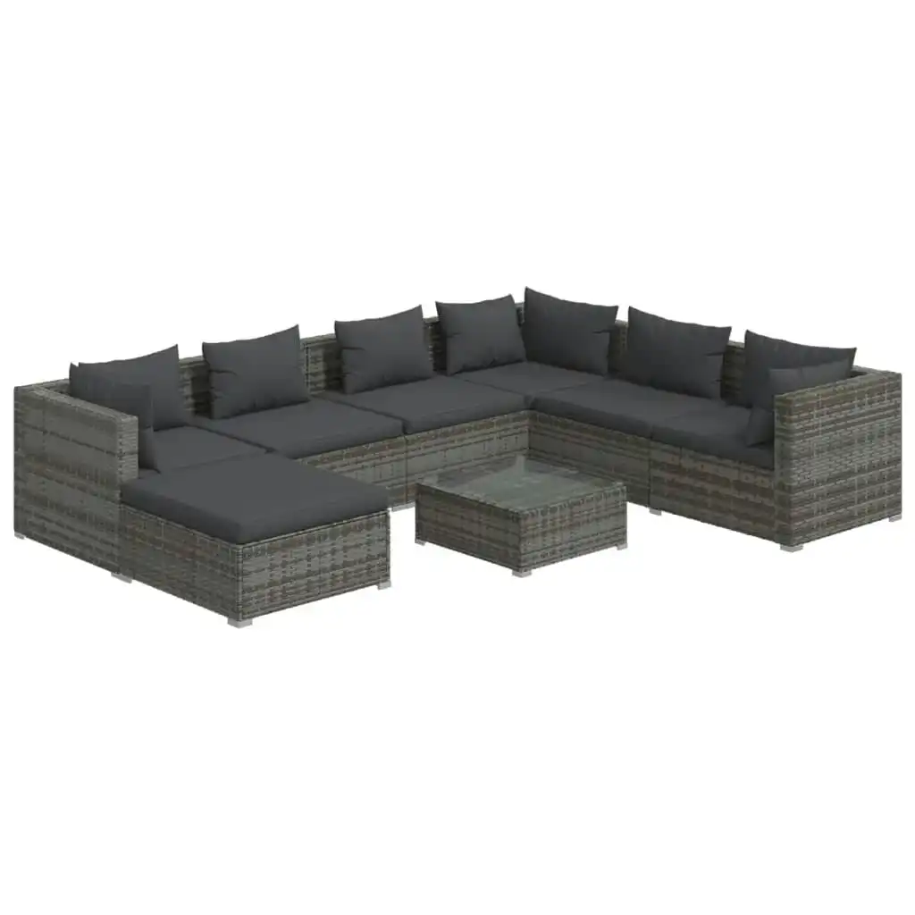 8 Piece Garden Lounge Set with Cushions Poly Rattan Grey 3101853