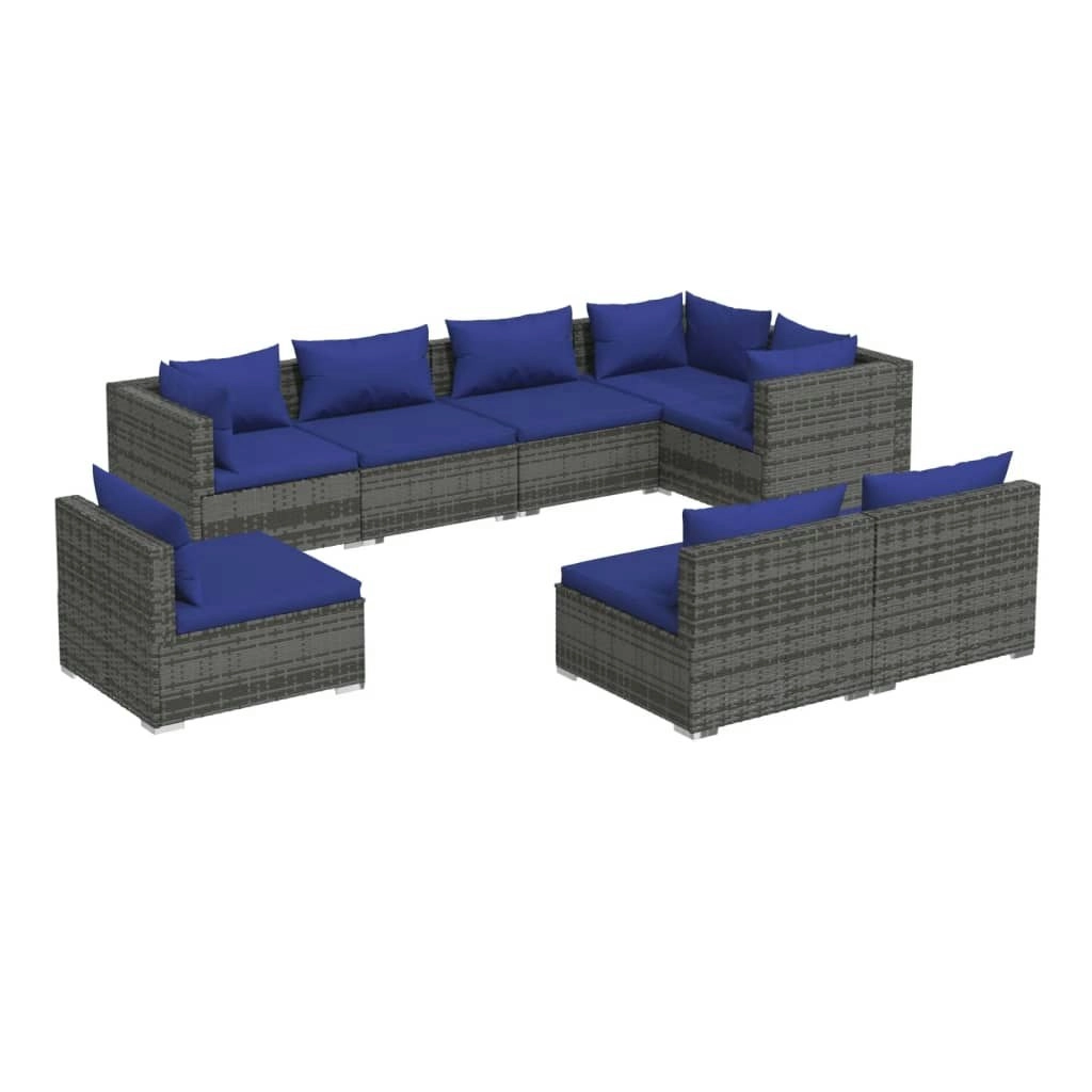 8 Piece Garden Lounge Set with Cushions Poly Rattan Grey 3102550