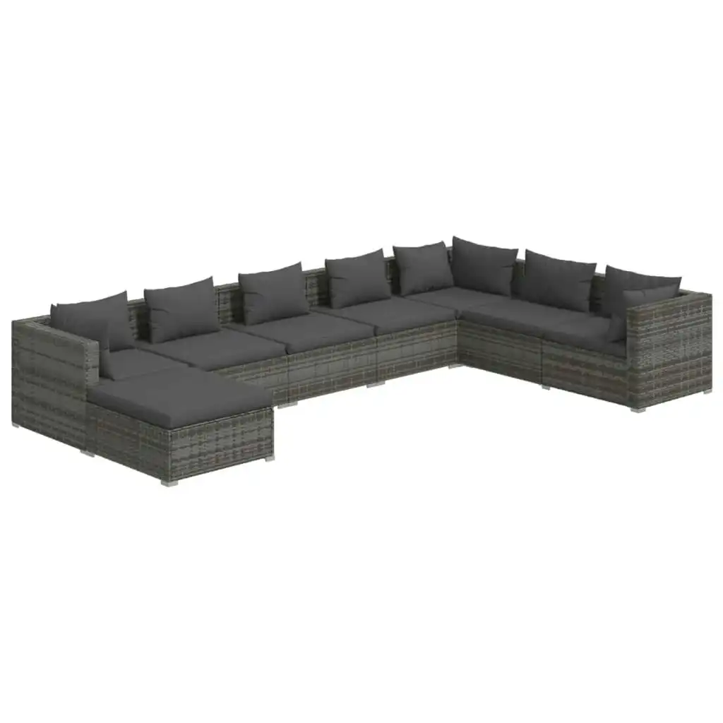 8 Piece Garden Lounge Set with Cushions Poly Rattan Grey 3101861