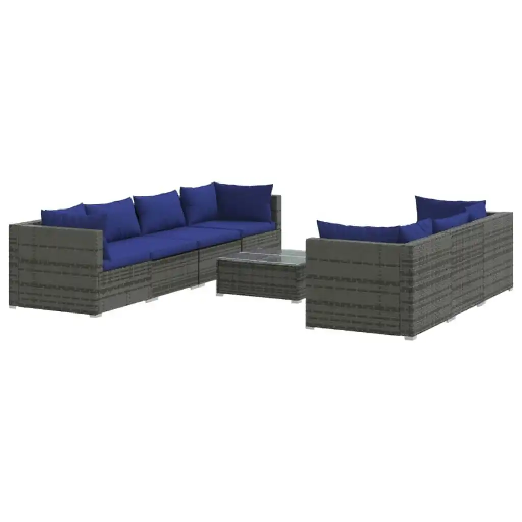 8 Piece Garden Lounge Set with Cushions Poly Rattan Grey 3101510