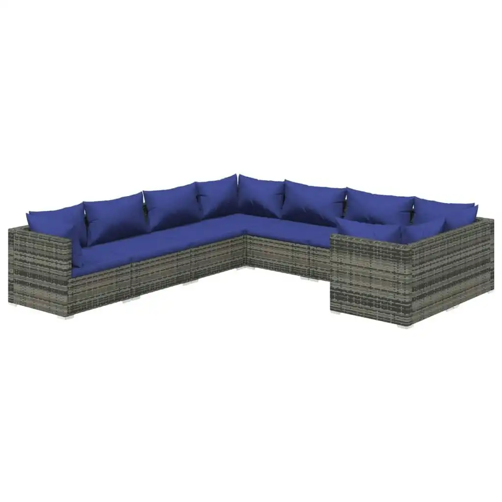 8 Piece Garden Lounge Set with Cushions Poly Rattan Grey 3102758