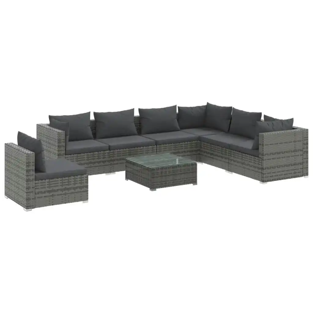 8 Piece Garden Lounge Set with Cushions Poly Rattan Grey 3102365