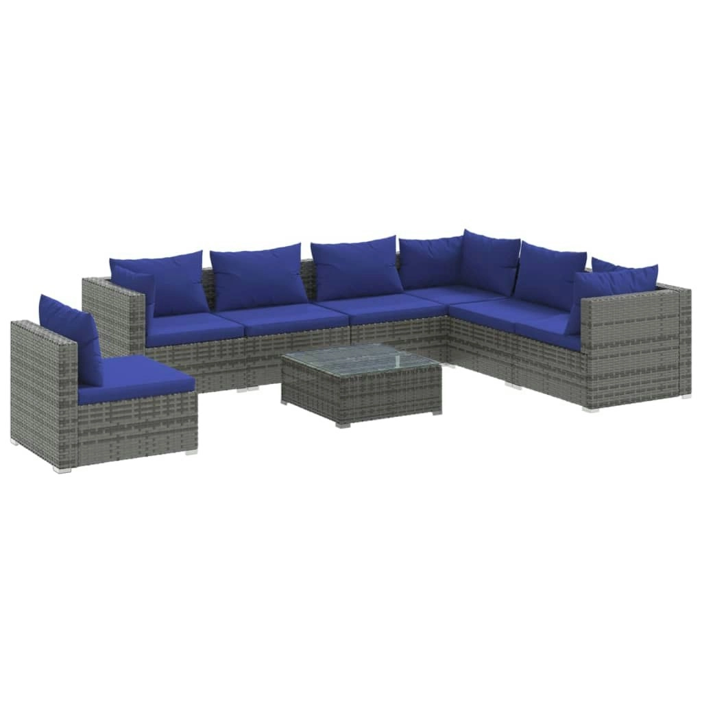 8 Piece Garden Lounge Set with Cushions Poly Rattan Grey 3102366