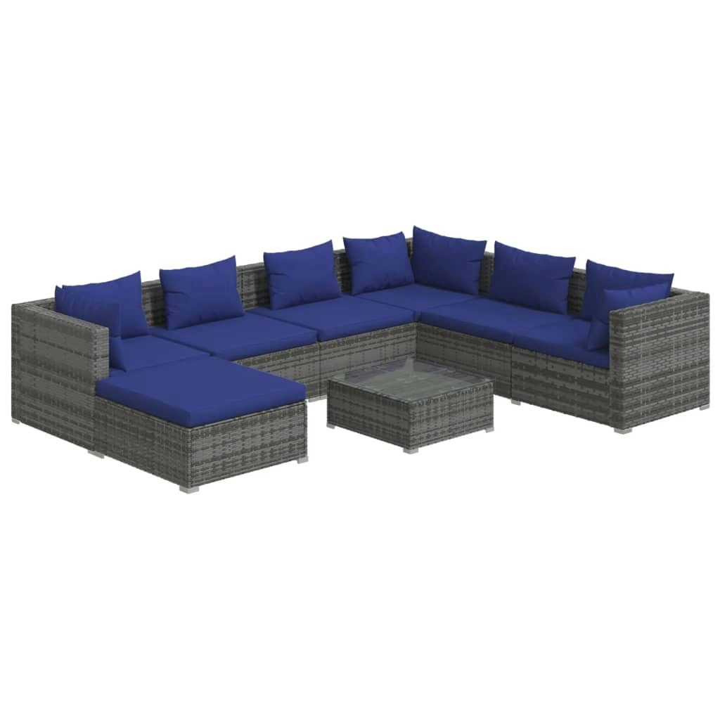 8 Piece Garden Lounge Set with Cushions Poly Rattan Grey 3101854