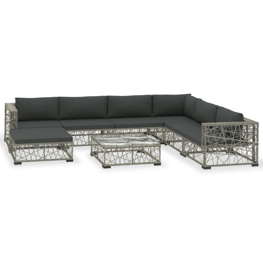 8 Piece Garden Lounge Set with Cushions Poly Rattan Grey 46806