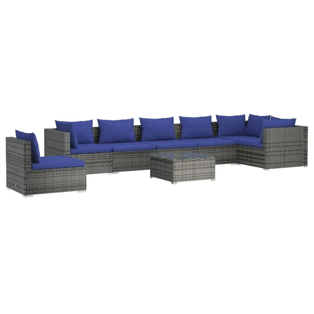 8 Piece Garden Lounge Set with Cushions Poly Rattan Grey 3102350