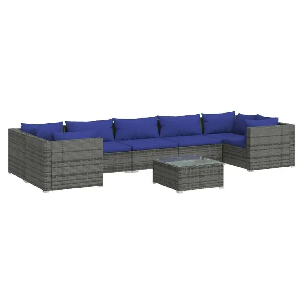 8 Piece Garden Lounge Set with Cushions Poly Rattan Grey 3101966