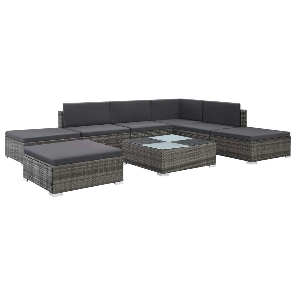 8 Piece Garden Lounge Set with Cushions Poly Rattan Grey 44421