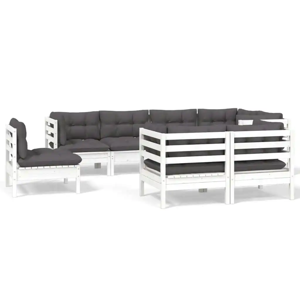 8 Piece Garden Lounge Set with Cushions White Solid Pinewood 3096515