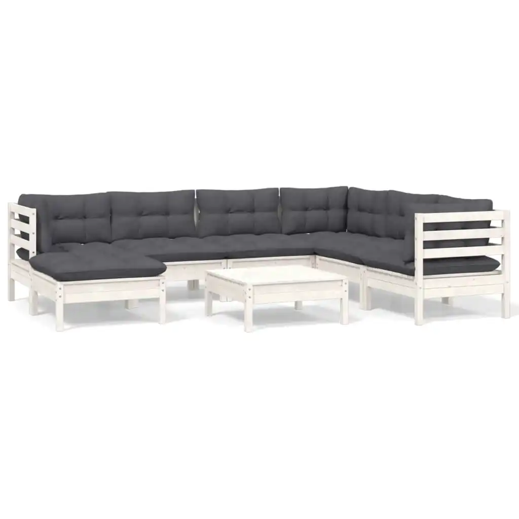 8 Piece Garden Lounge Set with Cushions White Solid Pinewood 3096654