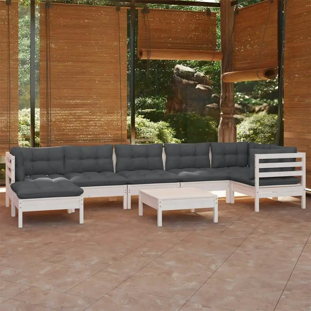 8 Piece Garden Lounge Set with Cushions White Solid Pinewood 3096557