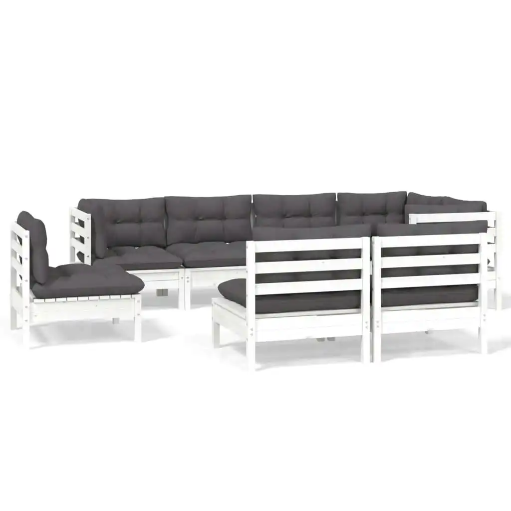 8 Piece Garden Lounge Set with Cushions White Solid Pinewood 3096467