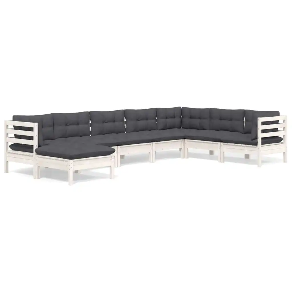 8 Piece Garden Lounge Set with Cushions White Solid Pinewood 3096660