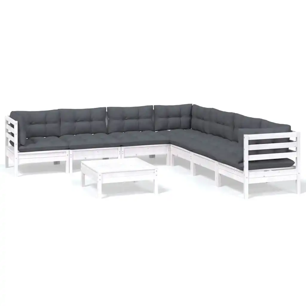 8 Piece Garden Lounge Set with Cushions White Solid Pinewood 3096798