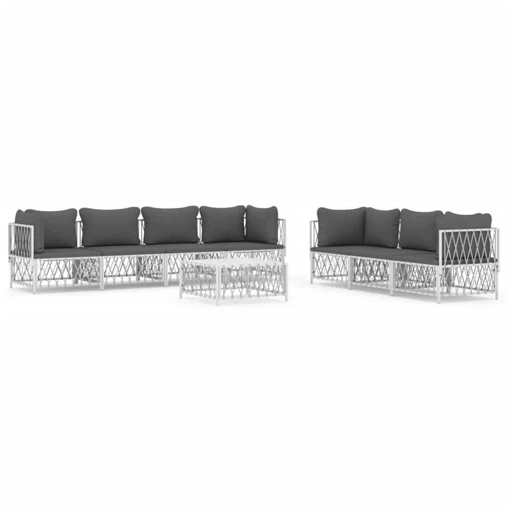 8 Piece Garden Lounge Set with Cushions White Steel 3186828