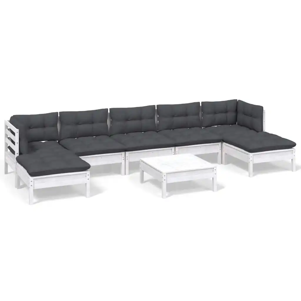 8 Piece Garden Lounge Set with Cushions White Pinewood 3097098