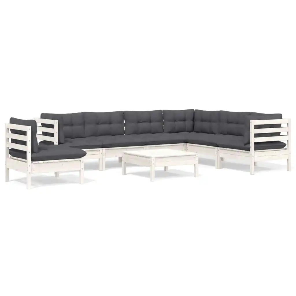 8 Piece Garden Lounge Set with Cushions White Solid Pinewood 3096726