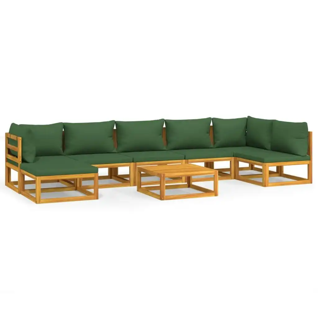 8 Piece Garden Lounge Set with Green Cushions Solid Wood 3155337