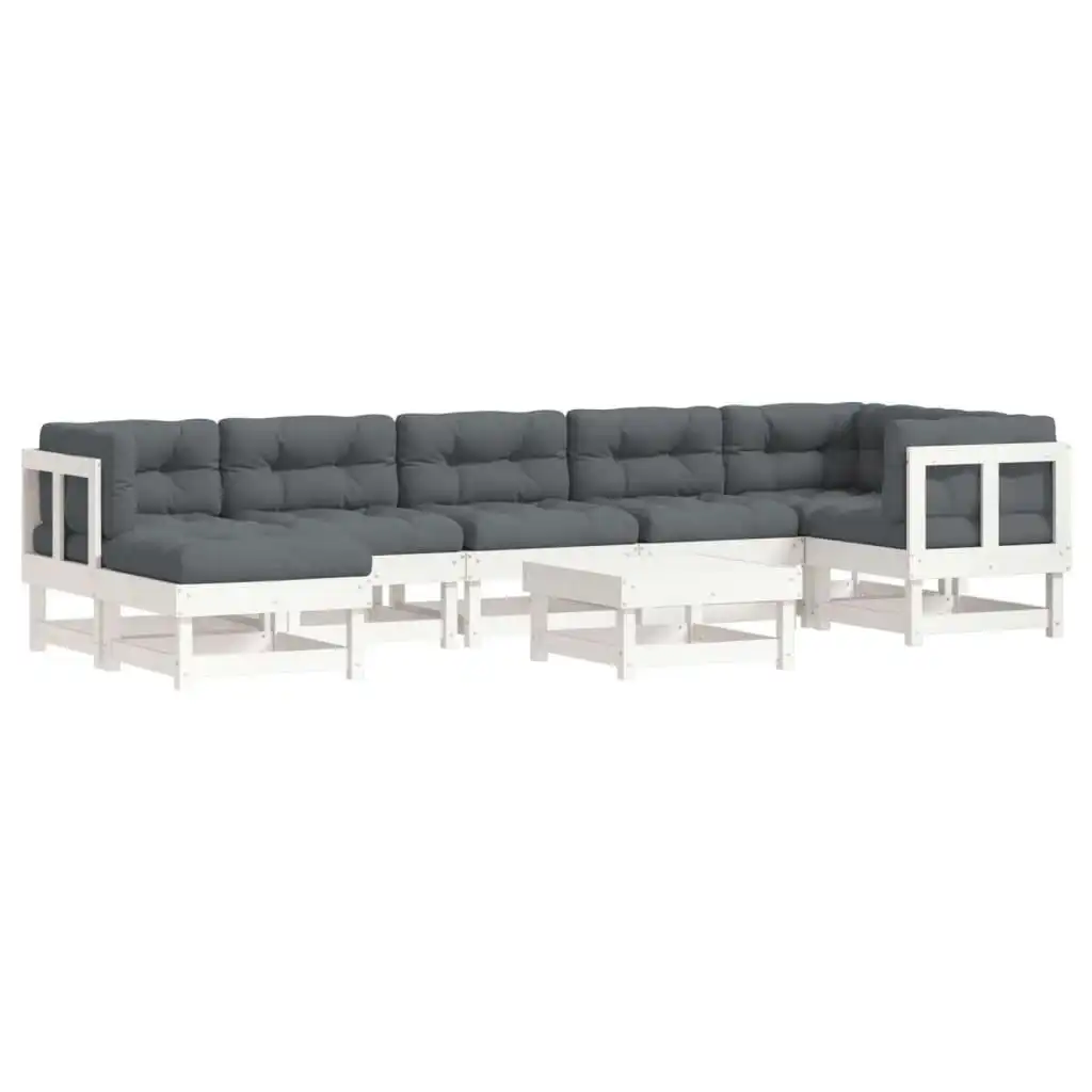 8 Piece Garden Lounge Set with Cushions White Solid Wood 3185865