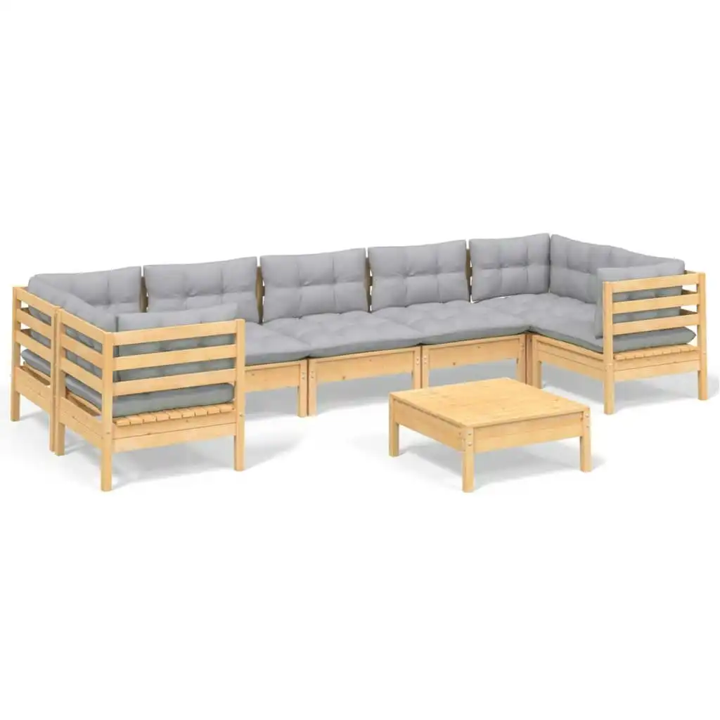 8 Piece Garden Lounge Set with Grey Cushions Pinewood 3097312