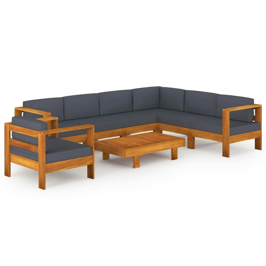 8 Piece Garden Lounge Set with Dark Grey Cushions Acacia Wood 3057957