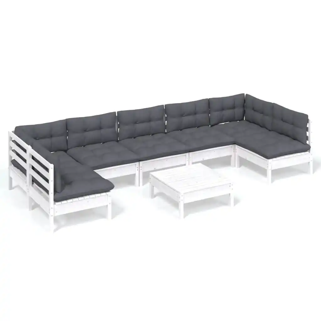 8 Piece Garden Lounge Set with Cushions White Solid Pinewood 3097170