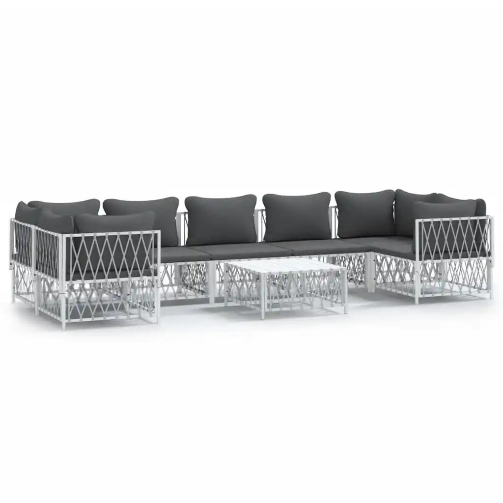 8 Piece Garden Lounge Set with Cushions White Steel 3186924