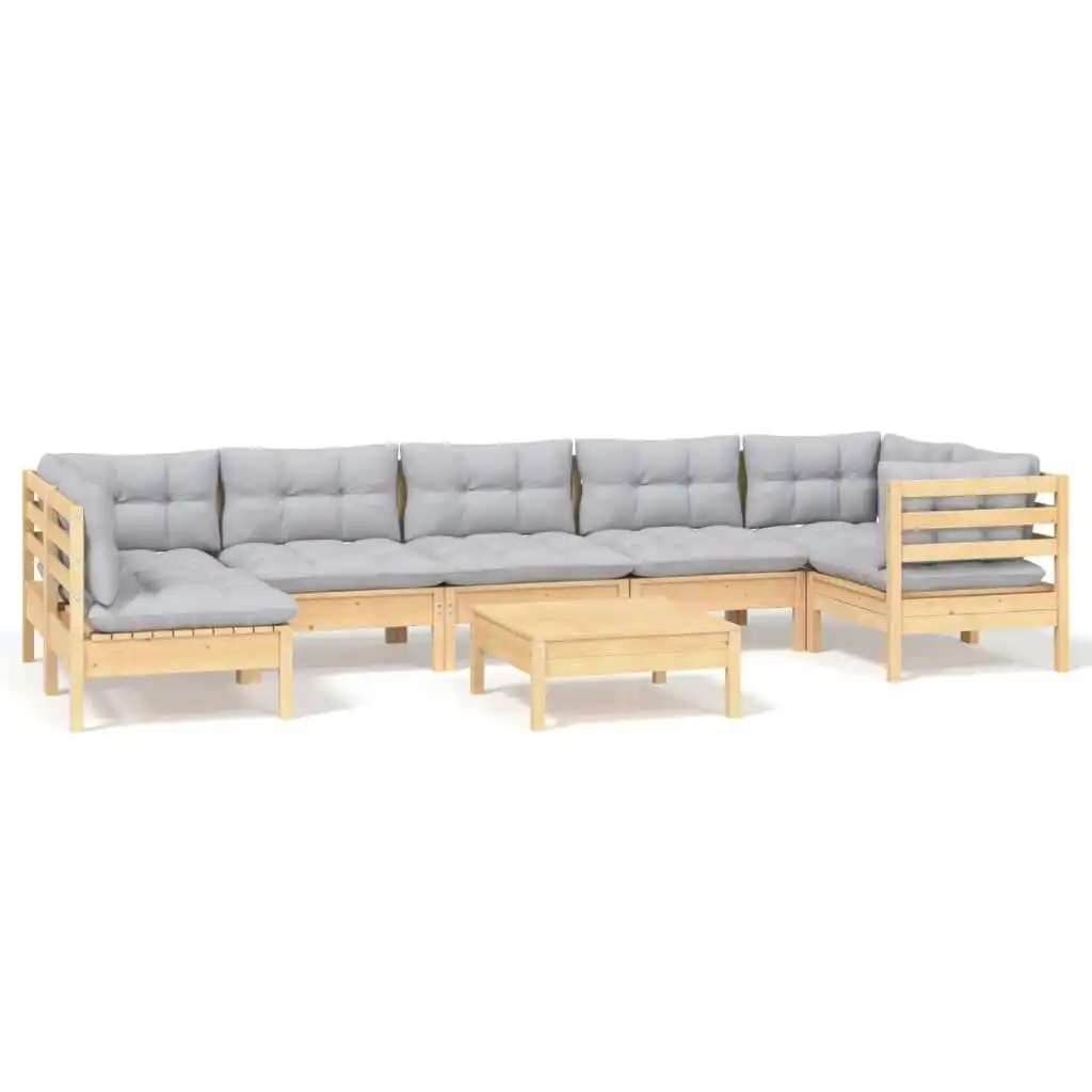 8 Piece Garden Lounge Set with Grey Cushions Pinewood 3096435