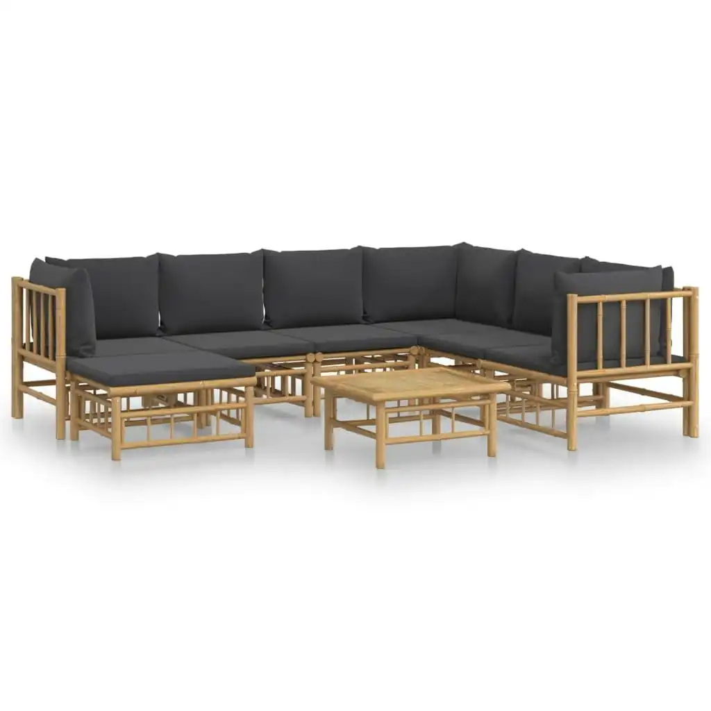 8 Piece Garden Lounge Set with Dark Grey Cushions  Bamboo 3155223