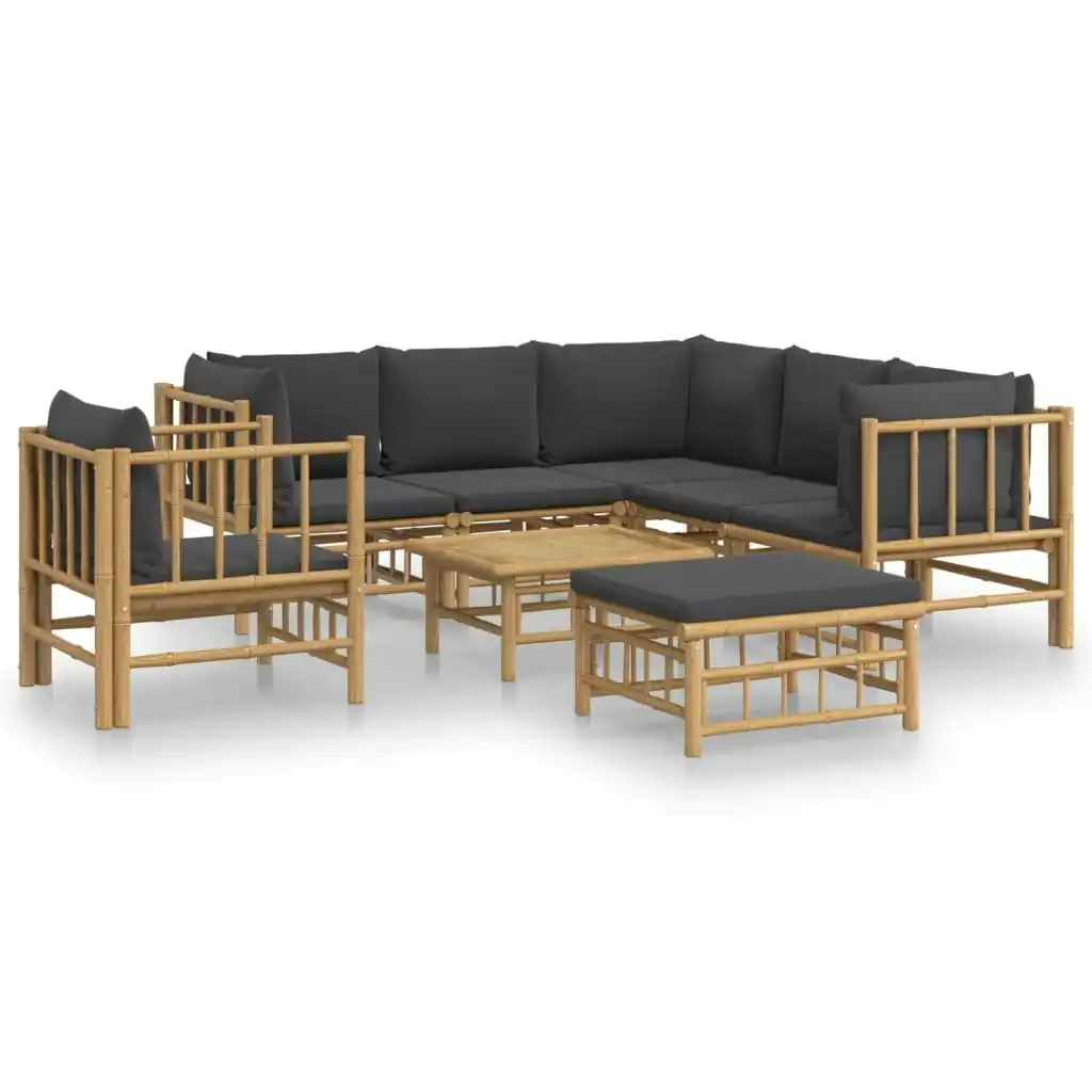 8 Piece Garden Lounge Set with Dark Grey Cushions  Bamboo 3155222