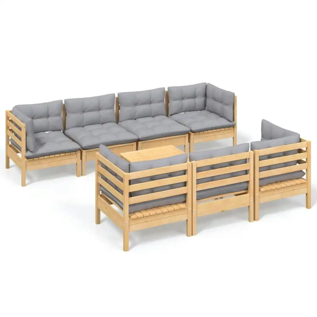 8 Piece Garden Lounge Set with Grey Cushions Solid Pinewood 3096159